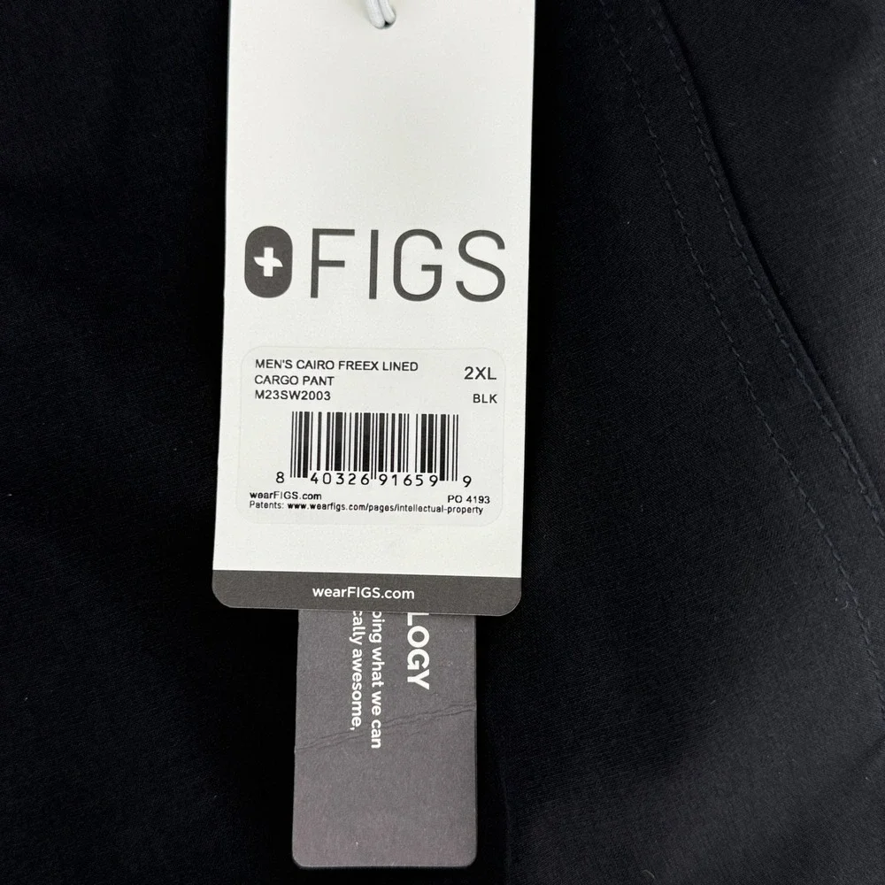 FIGS Cairo FreeX Lined Cargo Pant‎ Mens 2XL Black NEW M23SW2003 Scrubs Zip Fly